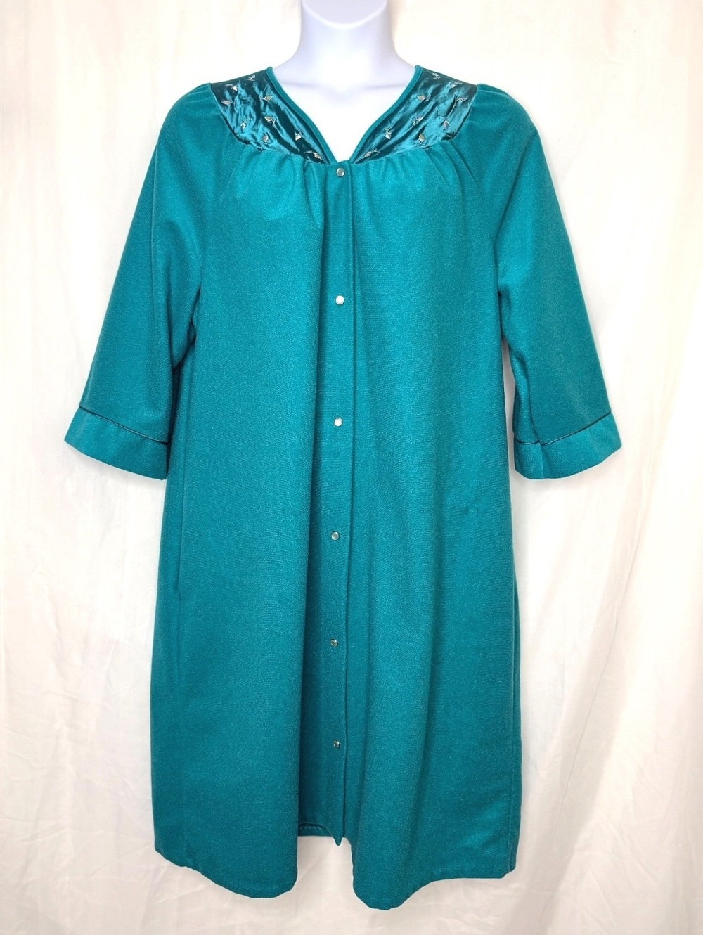 90s Vintage Catherines Teal Embroidered Cozy Duster with Pockets 1X